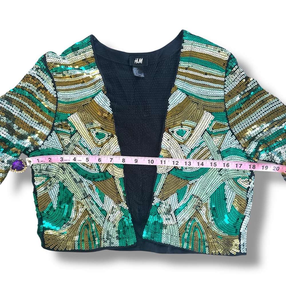 H&M Sequin Jacket Green/Gold Size S - Picture 5 of 5